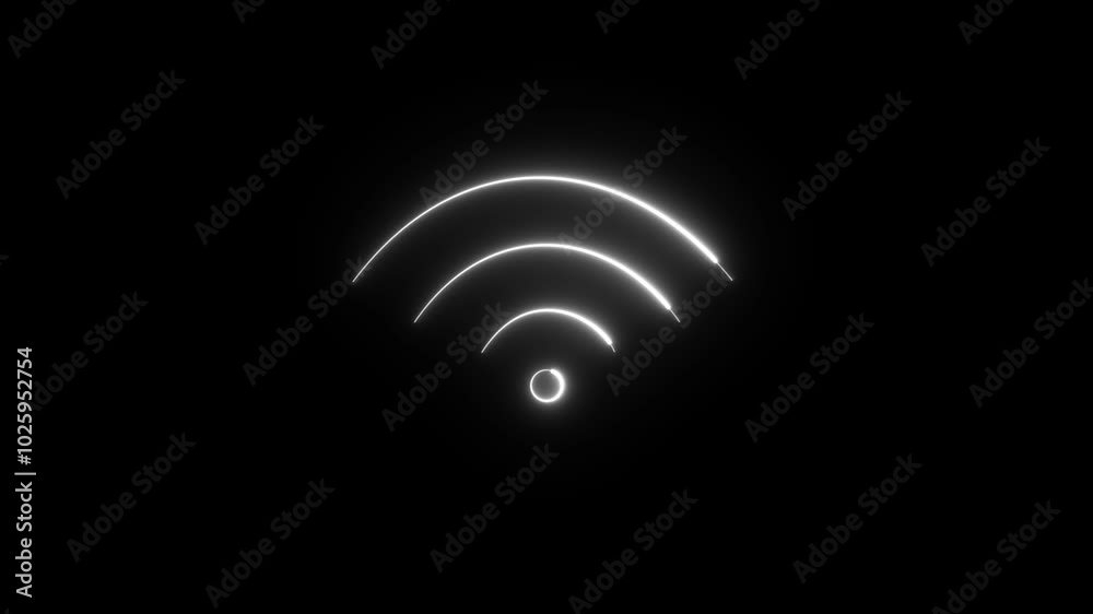 Wi-Fi signal icon, waves emanate from the source, effect of glowing neon tubes on a dark background. Wi-Fi signal icon, waves emanate from the source, effect of glowing neon tubes on a dark background.