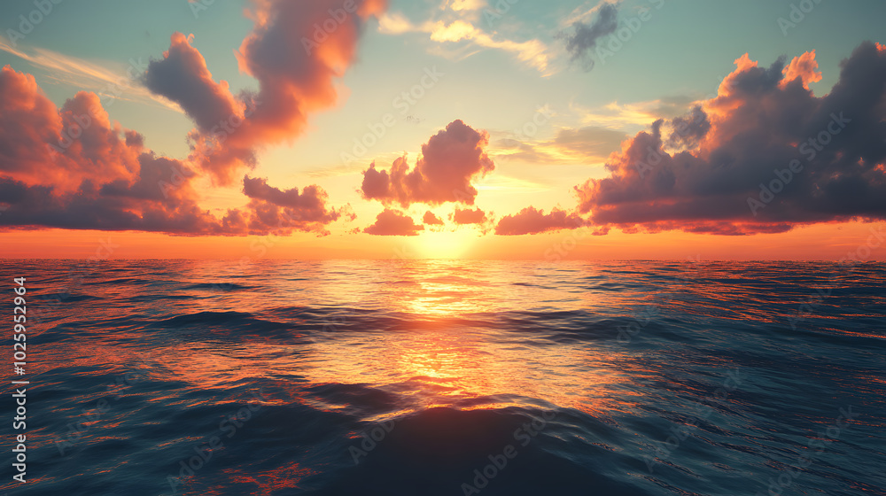 Fototapeta premium The sky is filled with clouds and the sun is setting