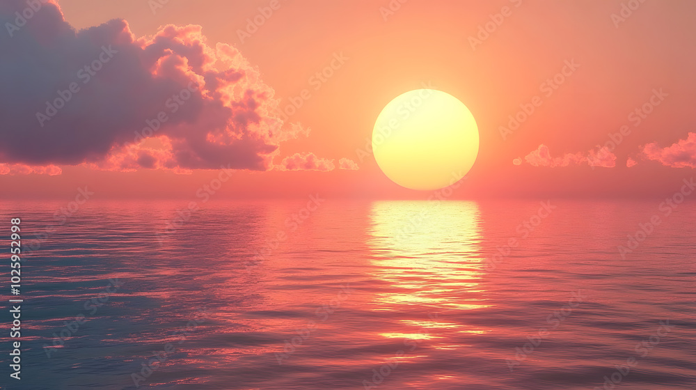 A beautiful sunset over the ocean with a large sun in the sky A beautiful sunset over the ocean with a large sun in the sky