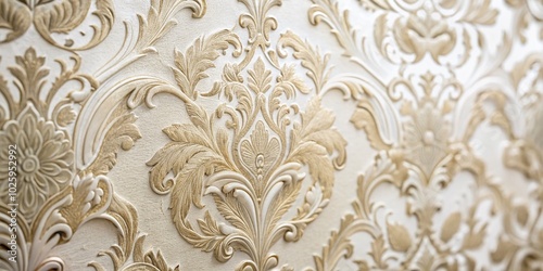 Elegant White Damask Wallpaper with High Depth of Field for Interior Design Inspiration