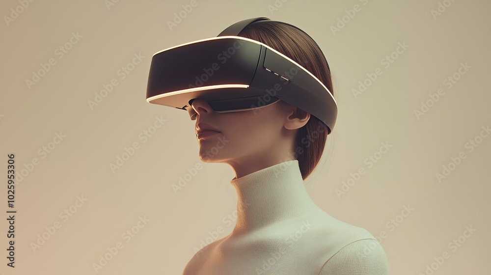 Woman Wearing VR Headset. VR Poster Woman Wearing VR Headset. VR Poster