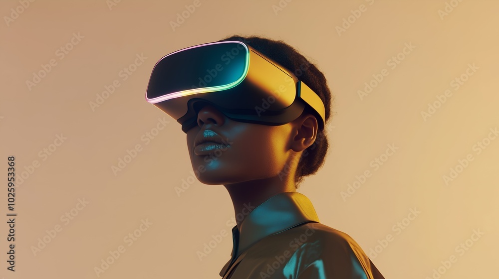 Woman Wearing VR Headset. VR Poster Woman Wearing VR Headset. VR Poster