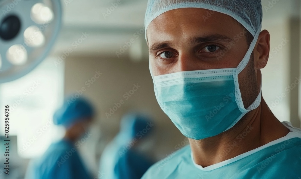 A healthcare professional is portrayed with a serious expression, wearing a surgical mask and cap, set against a bright background, suggesting a focus on health and safety. A healthcare professional is portrayed with a serious expression, wearing a surgical mask and cap, set against a bright background, suggesting a focus on health and safety.