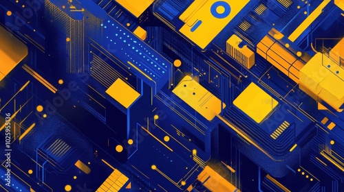 The concept of cryptocurrency allowing for programmable money in royal blue and golden yellow colors photo