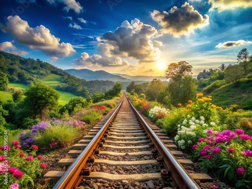 Endless Railway Tracks: A Captivating Portrait of Single-Track Journey Through Nature's Beauty