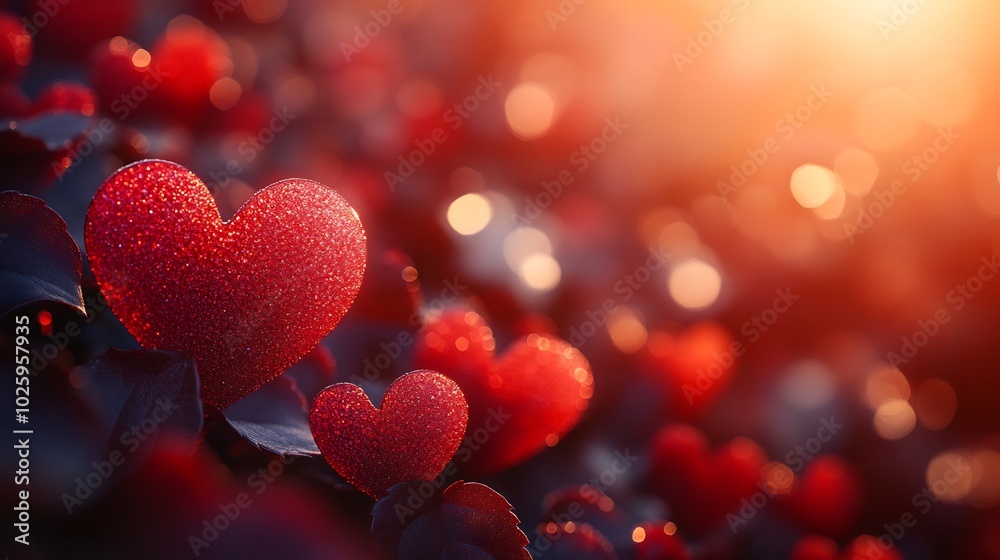 Red heartfilled banner with soft glowing accents ideal for Valentine's Day greeting cards Horizontal layout for holiday posters and website headers capturing the warmth and romance of the season Red heartfilled banner with soft glowing accents ideal for Valentine's Day greeting cards Horizontal layout for holiday posters and website headers capturing the warmth and romance of the season
