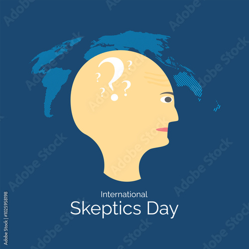 International Skeptics Day, Vector, illustration. confused, uncertain, lost, unclear, misunderstand, hesitation, ambiguity, perplexed and human face. 