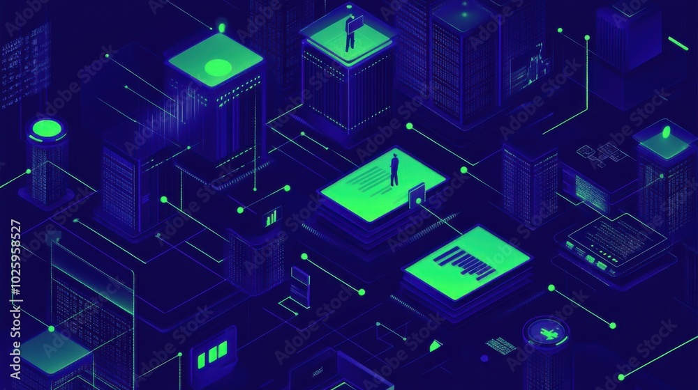The concept of decentralized finance (DeFi) as a banking alternative in dark navy and bright green colors The concept of decentralized finance (DeFi) as a banking alternative in dark navy and bright green colors