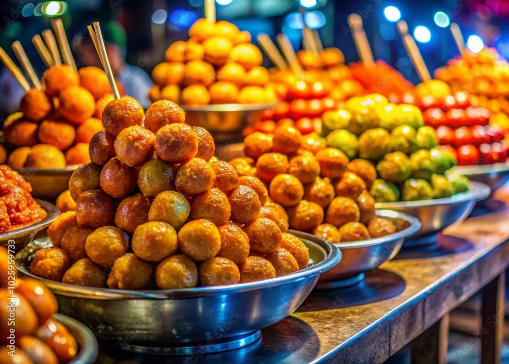 Popular Burmese Street Snack Dough Balls at Kyaukme Night Market in Shan State, Myanmar, Delicious Treats for Food