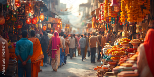 Group of indian people shopping in the market.
