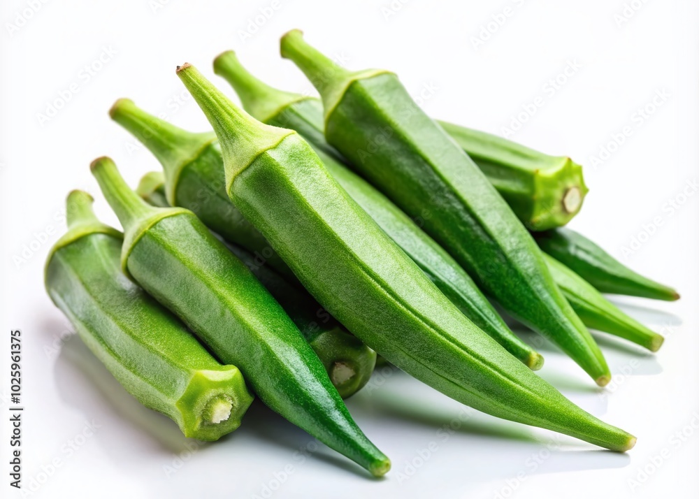 Fresh Okra Isolated on White Background - Minimalist Vegetable Photography Fresh Okra Isolated on White Background - Minimalist Vegetable Photography