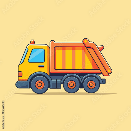 Garbage Truck Cartoon Vector Icon Illustration. Public Transportation Icon Concept Isolated Premium Vector. Flat Cartoon Style
