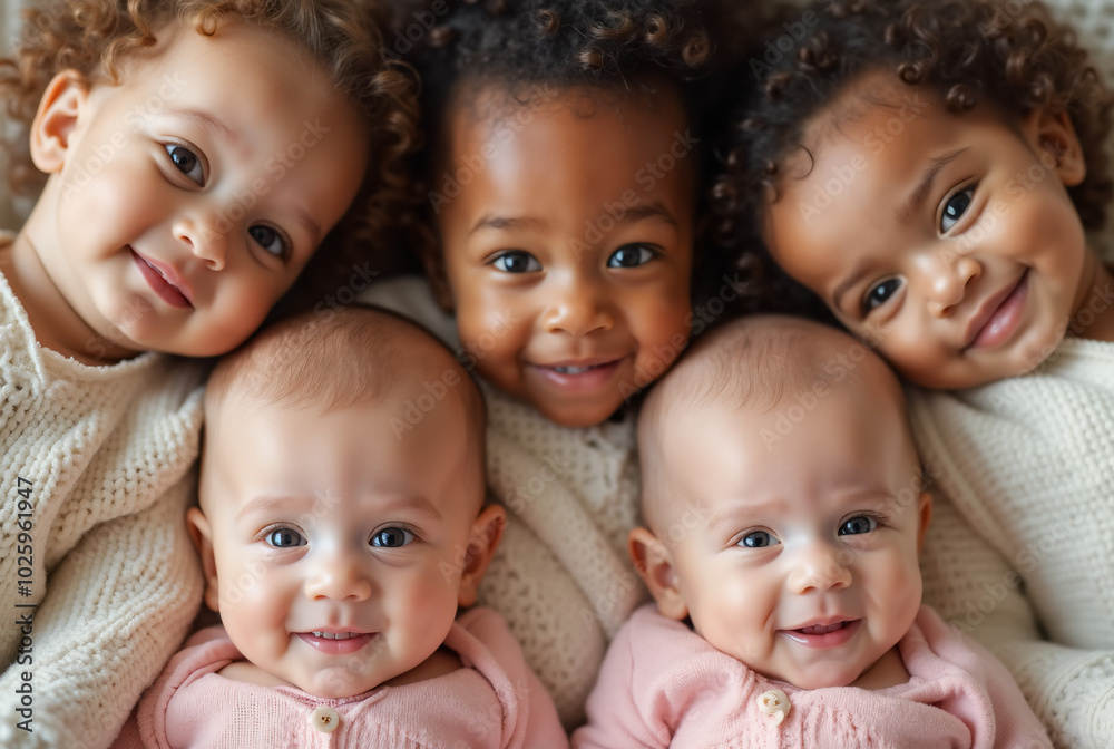 Diverse Group of Smiling Babies in Cozy Knits: Perfect for Parenting Blogs, Childcare Ads, or Family-Focused Campaigns Diverse Group of Smiling Babies in Cozy Knits: Perfect for Parenting Blogs, Childcare Ads, or Family-Focused Campaigns