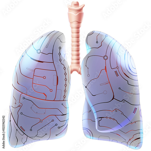 3D image of human lungs, a future machine that can replace real human lungs. Used in medicine, education, science, commerce, advertising and industry.