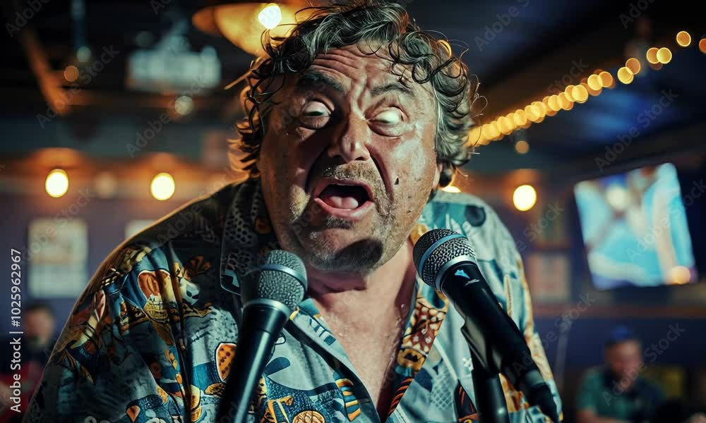 A man with a microphone is singing in front of a crowd Video A man with a microphone is singing in front of a crowd Video