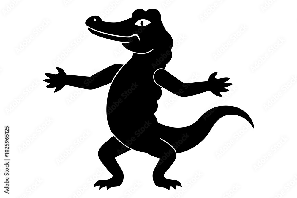 black silhouette crocodile doing dance. black silhouette crocodile doing dance.