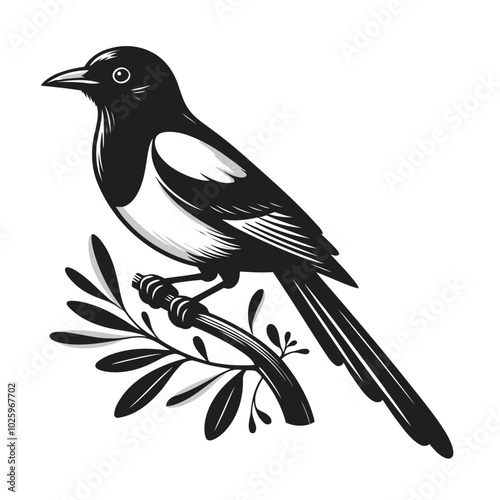 magpie robin birds vector clipart illustration & drawing black & white silhouette