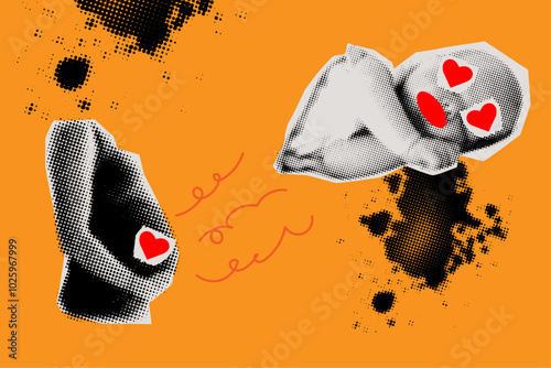 happy pregnant woman and newborn in halftone style