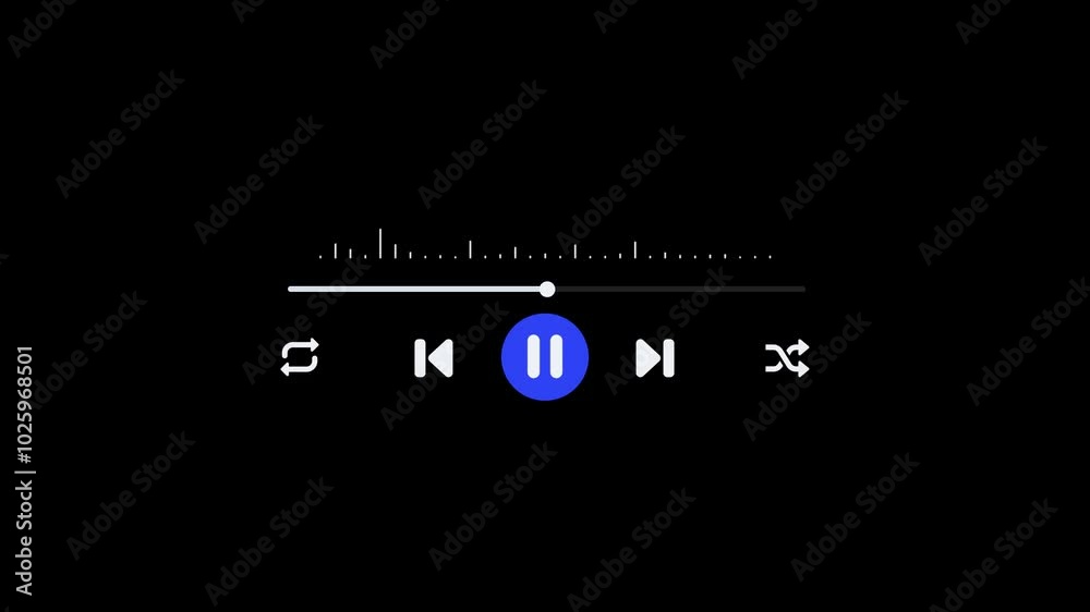 Media player control overlay animation, music player interface motion on transparent background