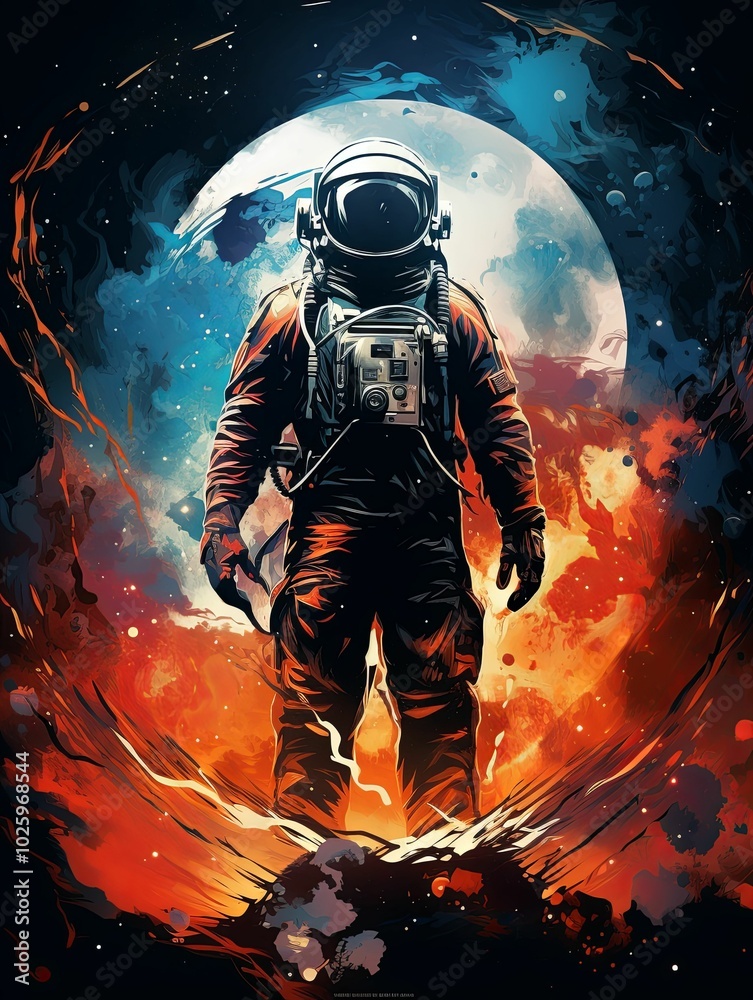 Astronaut in a Space Suit with a Red and Blue Nebula Background Astronaut in a Space Suit with a Red and Blue Nebula Background