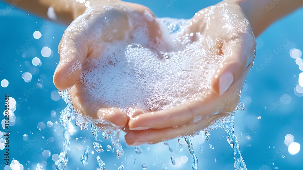 A close-up of hands washing with soap and water, with a focus on hygiene as a preventive measure against bacterial infections A close-up of hands washing with soap and water, with a focus on hygiene as a preventive measure against bacterial infections