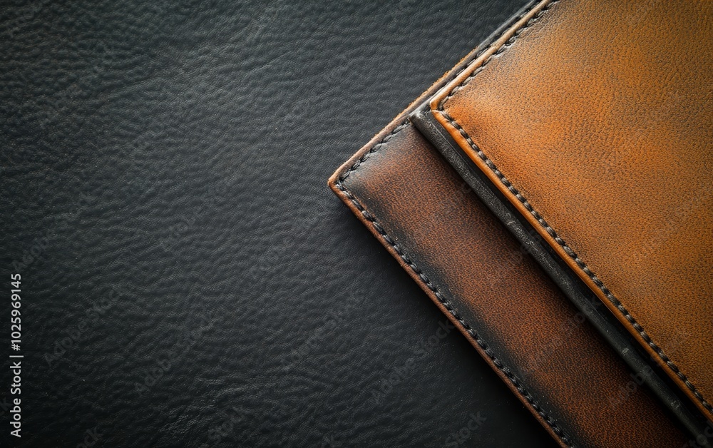 Close up of premium leather textures in black and brown, showcasing fine stitching and craftsmanship. Ideal for luxury goods and fashion concepts Close up of premium leather textures in black and brown, showcasing fine stitching and craftsmanship. Ideal for luxury goods and fashion concepts