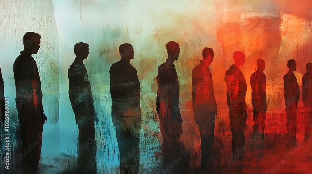 Naklejka premium Abstract Silhouetted Figures in Red and Blue