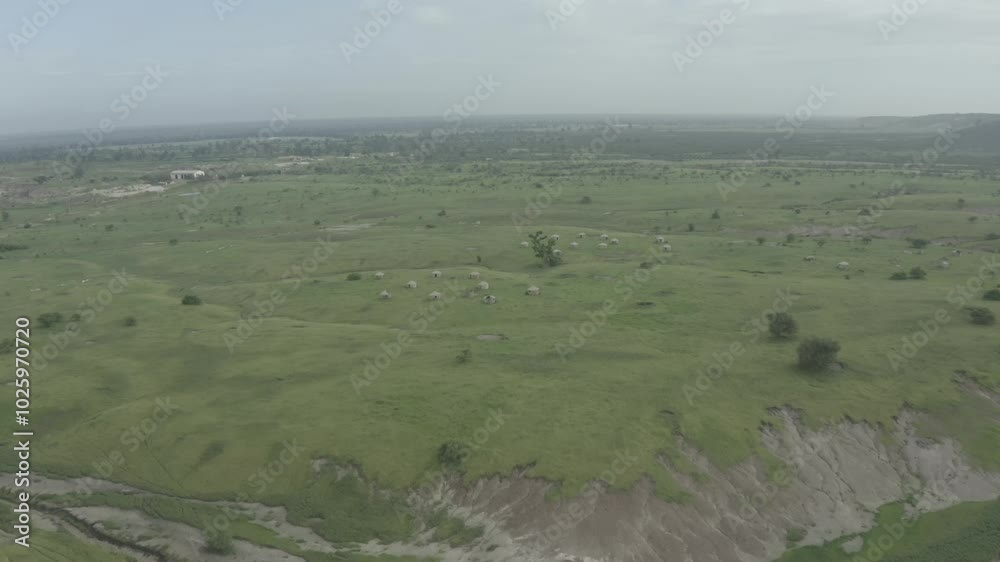 Aerial video over flat land green nature area, Senegal Aerial video over flat land green nature area, Senegal