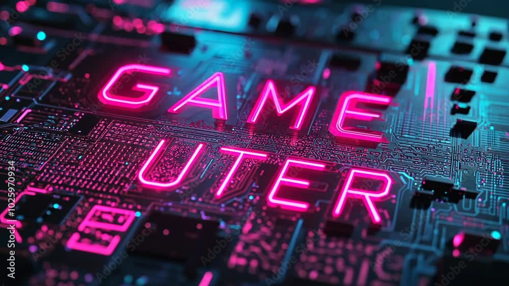 The word Gamer is spelled out in neon pink lights on a circuit board The word Gamer is spelled out in neon pink lights on a circuit board
