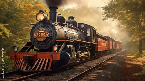 Vintage Steam Train Traveling Through an Autumn Forest