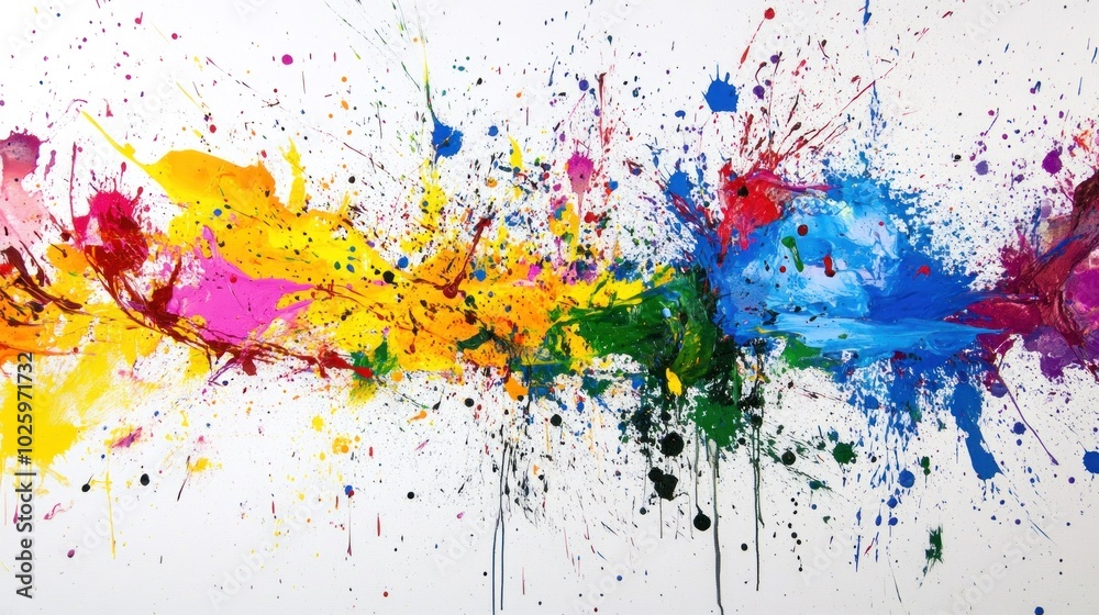 A vibrant abstract painting featuring splashes of color in a dynamic, energetic composition. A vibrant abstract painting featuring splashes of color in a dynamic, energetic composition.