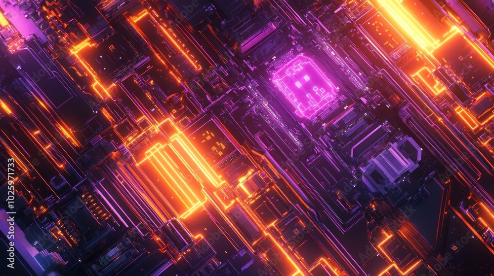 Abstract digital circuitry with glowing lines and nodes, representing technology and innovation. Abstract digital circuitry with glowing lines and nodes, representing technology and innovation.
