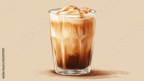 Vector watercolor Iced latte in Plastic cup,caramel,milk coffee,Hand painted watercolor set with coffee drinks for cafe menu,Stunning Coffee Watercolor Paintings with Clipart Elements,copy space.