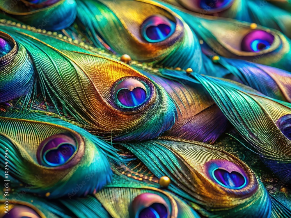 Obraz premium Long Exposure of Peacock Feather Fabric in Rich Colors for Textile Design