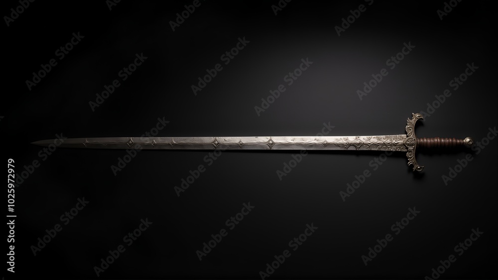A timeless blade, sword of a medieval knight, forged from steel and often adorned with intricate engravings A timeless blade, sword of a medieval knight, forged from steel and often adorned with intricate engravings