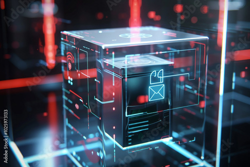 Close-up of a secure electronic ballot box with encryption symbols modern design