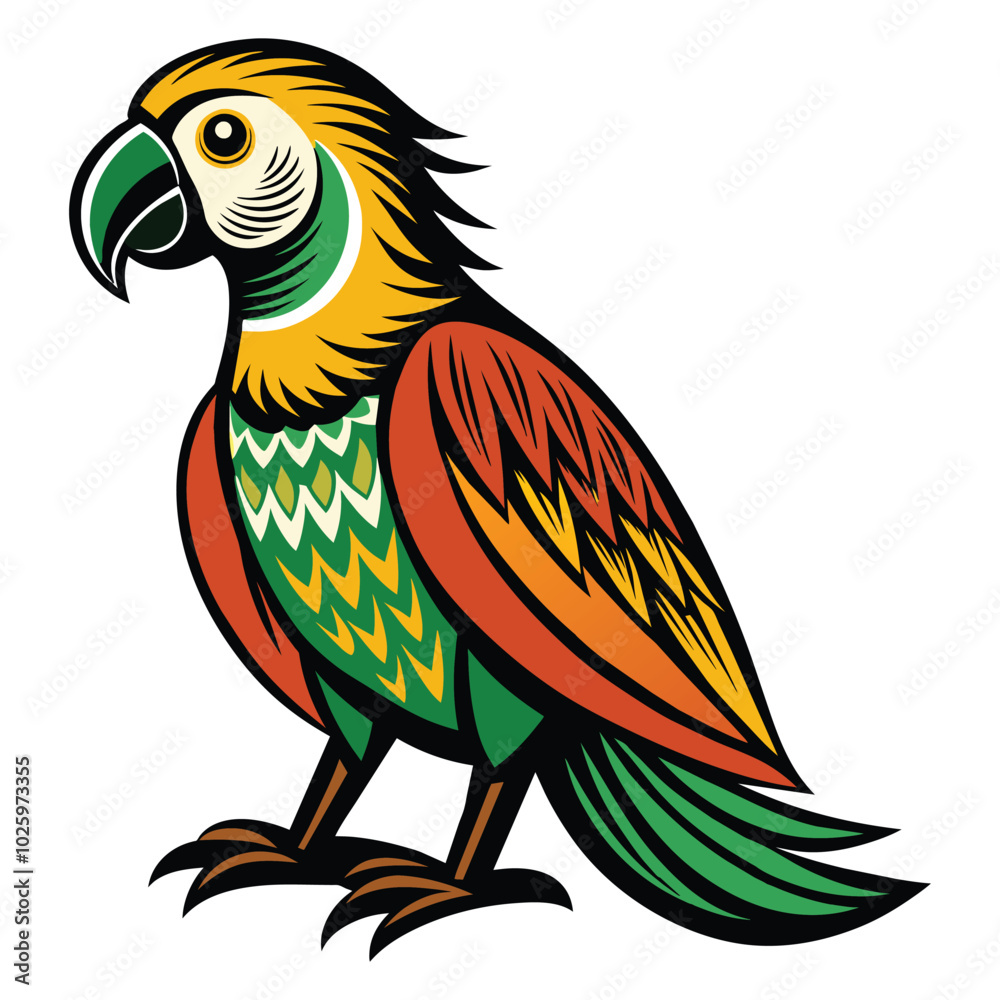 Fototapeta premium A parrot woodcut style white background vector illustration