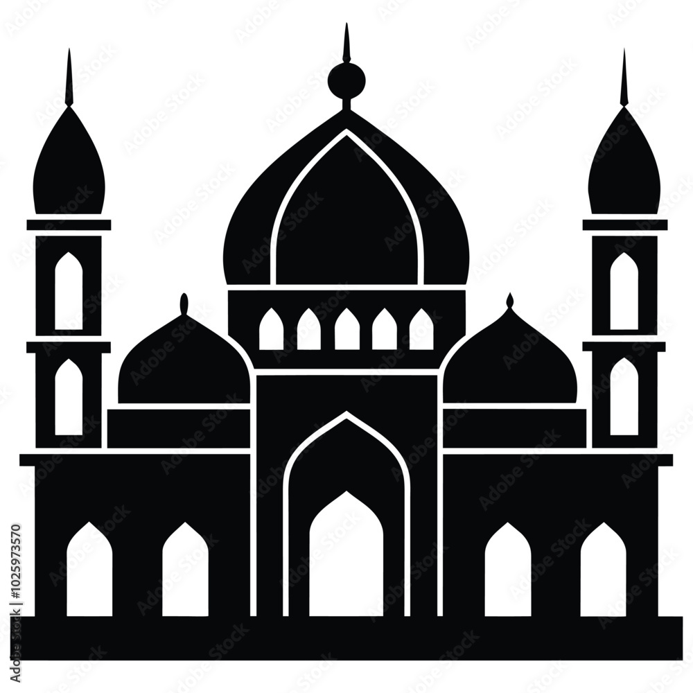 Black mosque silhouette on white background vector illustration Black mosque silhouette on white background vector illustration