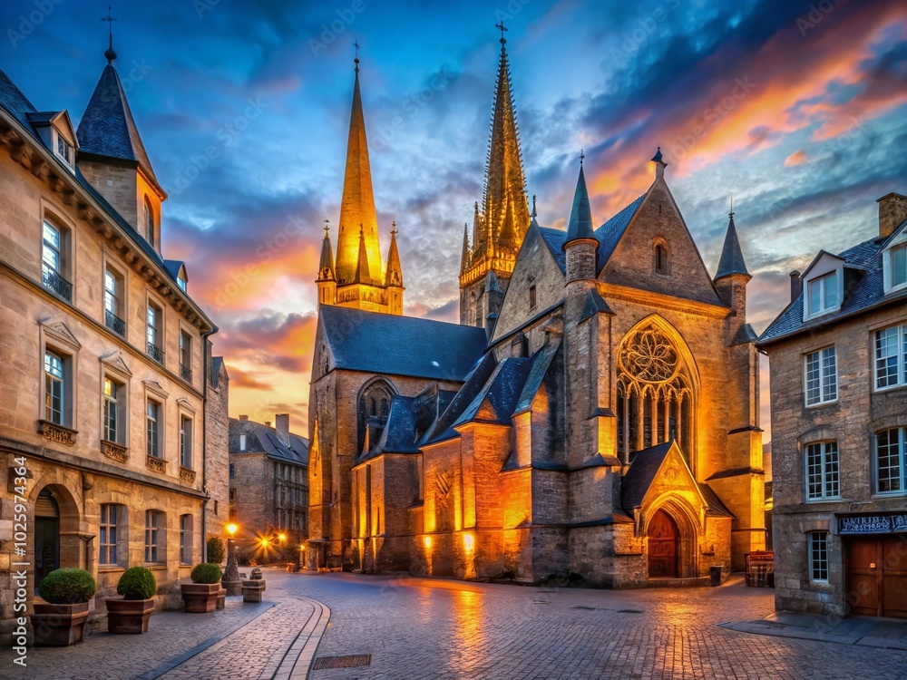 Fototapeta premium Low Light Photography of Saint-Vincent Cathedral in Saint-Malo at Dusk