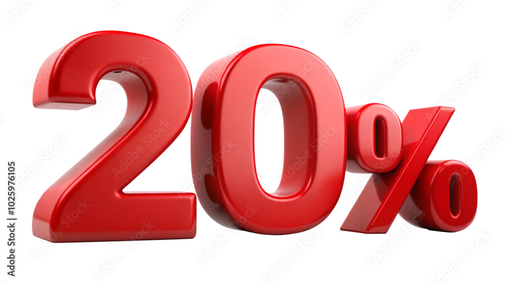 Bold red number 20% on a transparent background, perfect for promotional materials and signage. Bold red number 20% on a transparent background, perfect for promotional materials and signage.