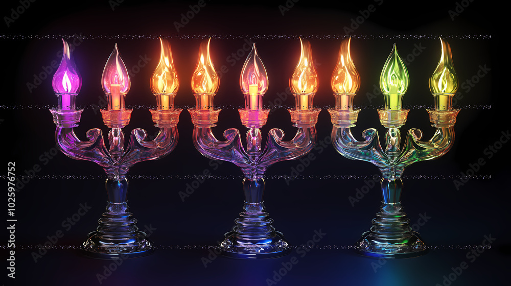 Fototapeta premium Hanukkah menorah candelabrum with vibrant gradient color for holiday hsppy hanukkah 4k Generative AI