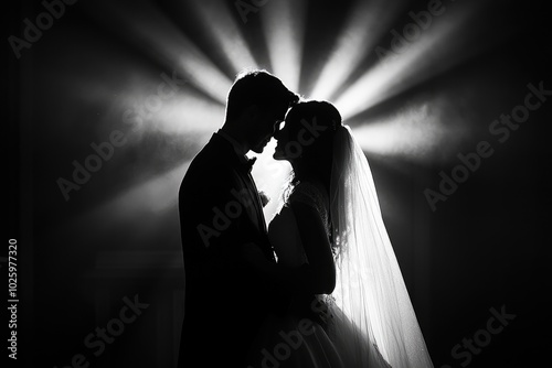 Newlyweds sharing romantic moment during first dance as husband and wife photo