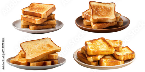 Stacks of Golden Toast on Elegant Plates transparent background