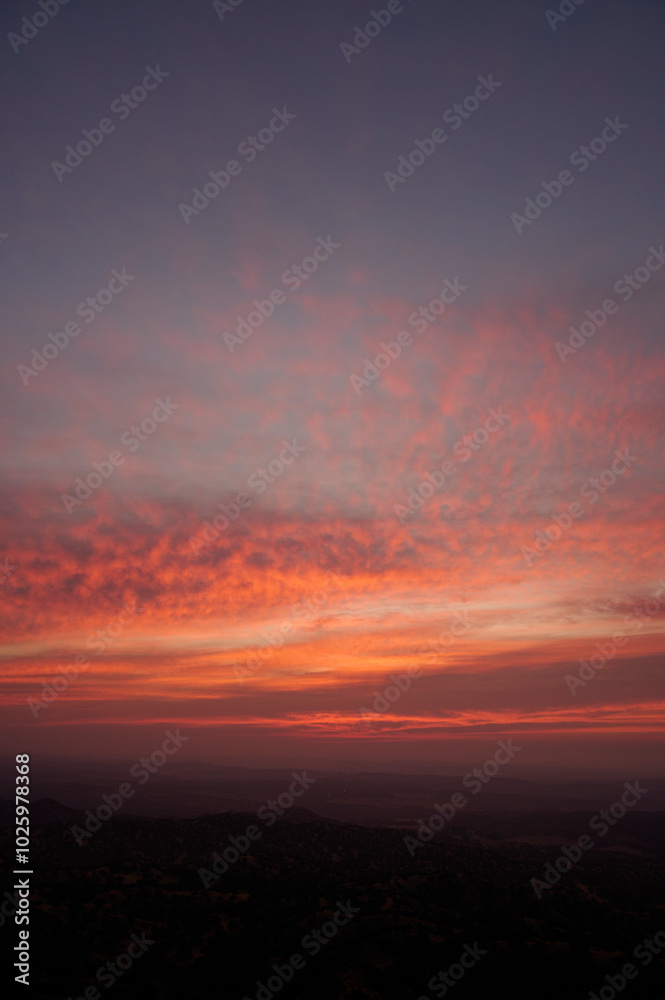 Dramatic sunrise over Sierra Morena mountains Dramatic sunrise over Sierra Morena mountains