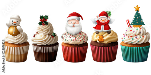 Festive Cupcakes with Holiday Decorations transparent background 