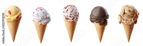 Colorful Ice Cream Cones in a Row transparent background