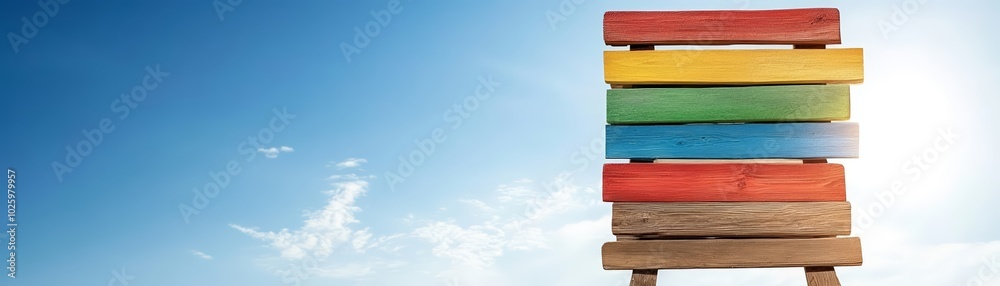 Colorful stacks of books against a bright blue sky with clouds. Colorful stacks of books against a bright blue sky with clouds.
