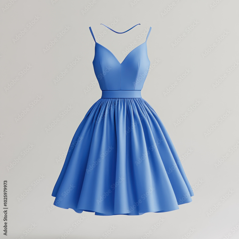 Blue dress with straps and a V-neckline, accessorized with delicate silver jewelry. Background features a lush garden with colorful flowers under sunny skies. Blue dress with straps and a V-neckline, accessorized with delicate silver jewelry. Background features a lush garden with colorful flowers under sunny skies.