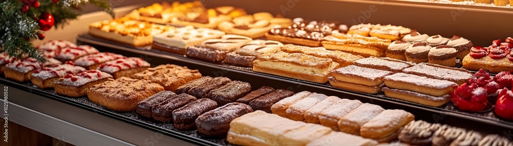 Delicious display of assorted pastries on a tray, beautifully arranged. Delicious display of assorted pastries on a tray, beautifully arranged.