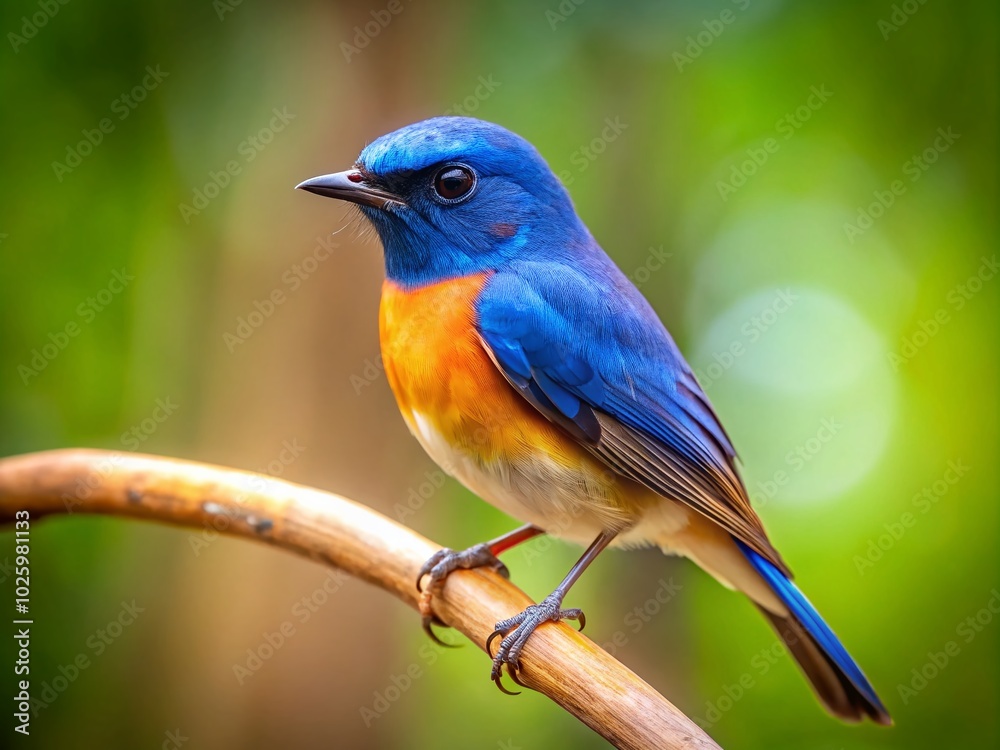 Minimalist Hill Blue Flycatcher in Nature: Elegant Blue and Orange Bird Photography Minimalist Hill Blue Flycatcher in Nature: Elegant Blue and Orange Bird Photography